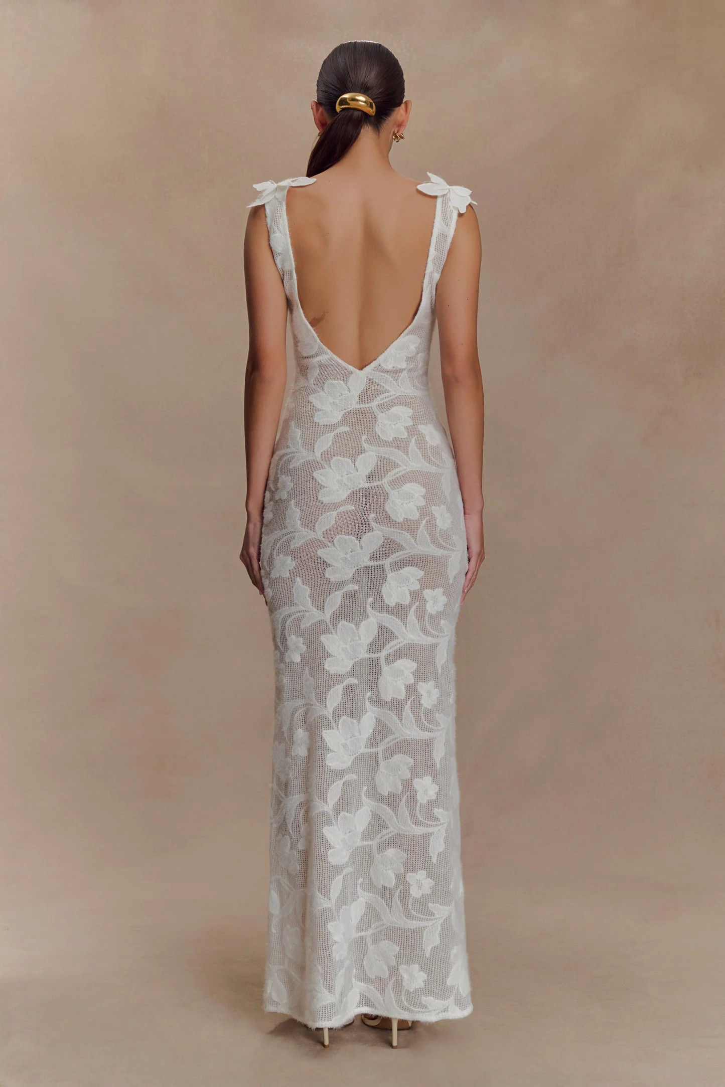 Cornelia Floral Sheer Maxi Dress - Ivory | Meshki UK