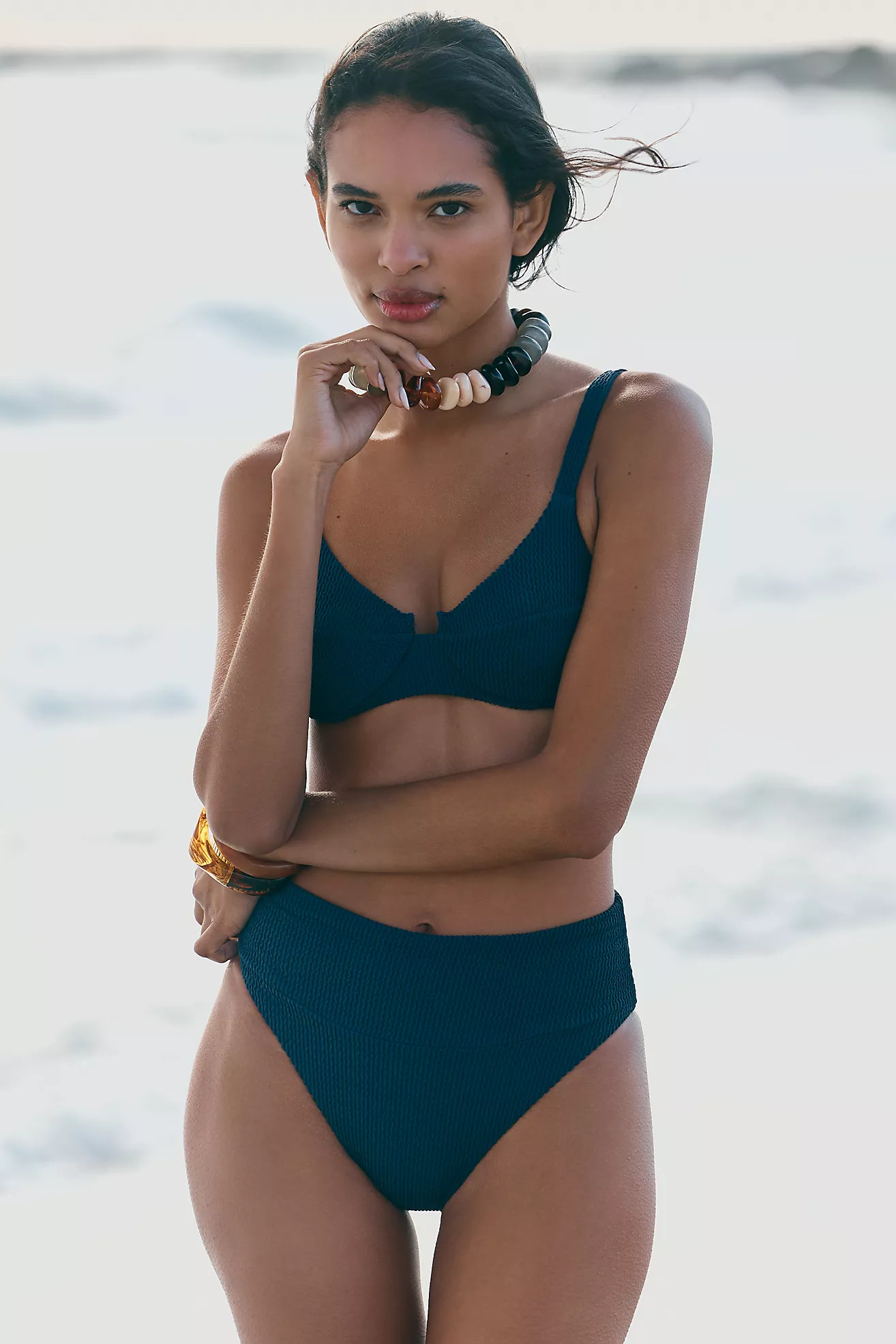 Malai Textured Wave High-Waisted Bikini Bottoms | Anthropologie (US)