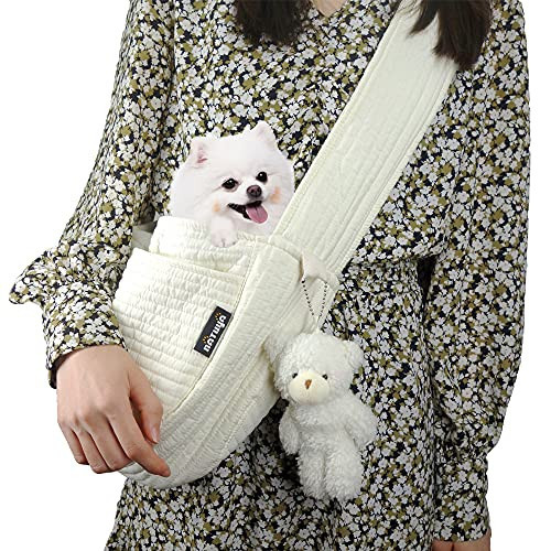 NATUYA Small Dog Carrier Sling Cat Sling-Dog Slings for Carrying Small Dogs-Adjustable Strap Hand Free Pet Puppy for Outdoor Traveling Subway (White, Canvas-Adjustable Strap) | Amazon (US)
