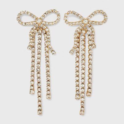 Rhinestone Cup Chain Bow Fringe Post Earrings - A New Day™ Gold | Target