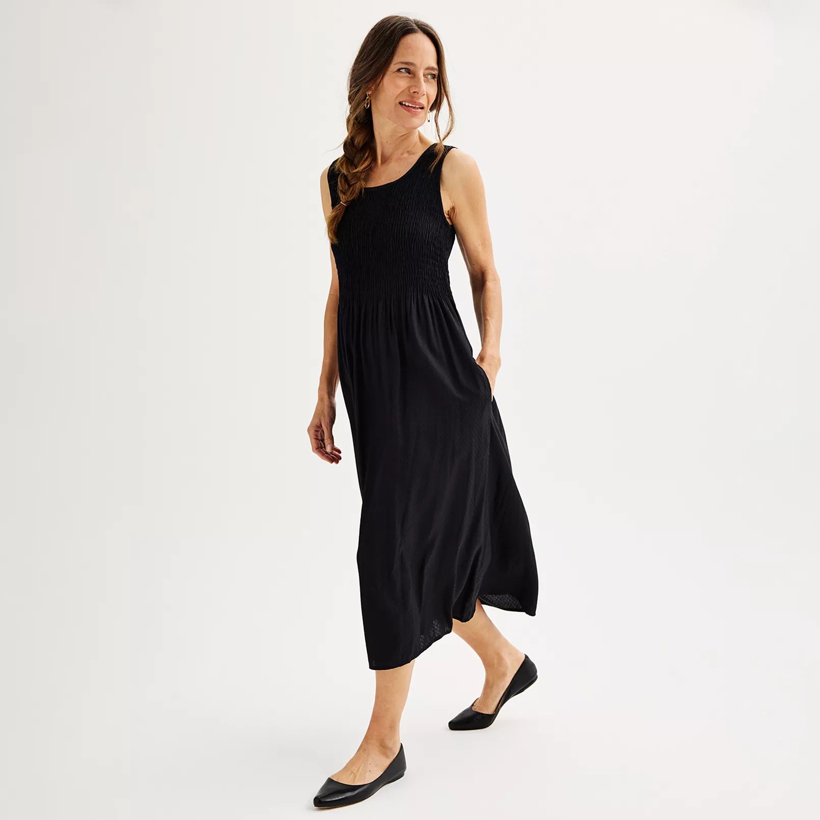 Women's Croft & Barrow® Smocked Swing Midi Dress | Kohl's