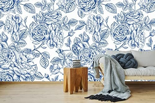Peel and Stick Wallpaper, Blue Roses Theme Wallpaper Mural for Interior Design, Decor You Walls f... | Amazon (US)