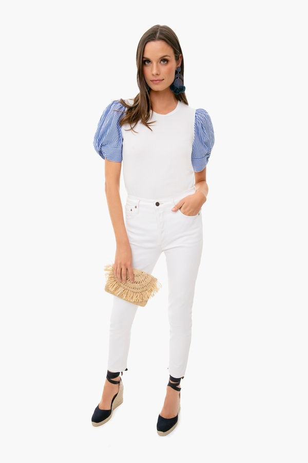 Blue and White Stripe Vesty Puff Short Sleeve Crewneck | Tuckernuck (US)