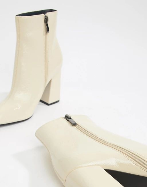 Public Desire Empire off white patent block heeled ankle boots | ASOS US