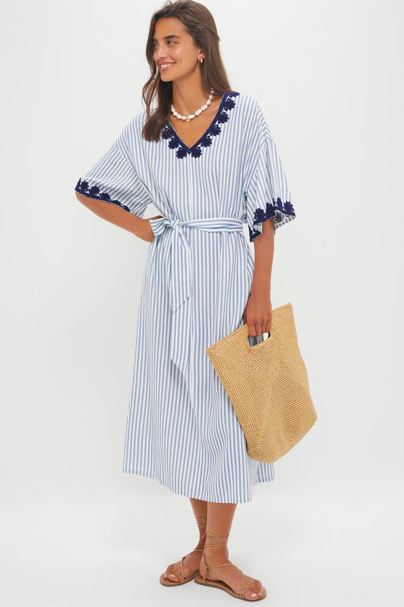 Navy Embroidered Striped Corfu Caftan | Tuckernuck (US)