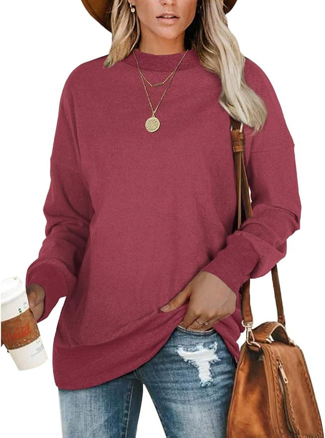Geifa Crewneck Sweatshirts for Women Oversized Long Sleeve Shirts Tunic Tops for Leggings | Amazon (US)