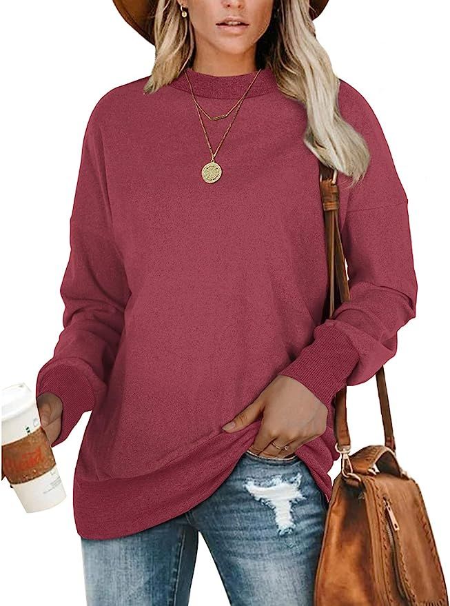 Geifa Crewneck Sweatshirts for Women Oversized Long Sleeve Shirts Tunic Tops for Leggings | Amazon (US)