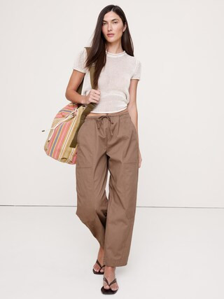 Cotton Poplin Barrel Pull-On Pant | Banana Republic (US)