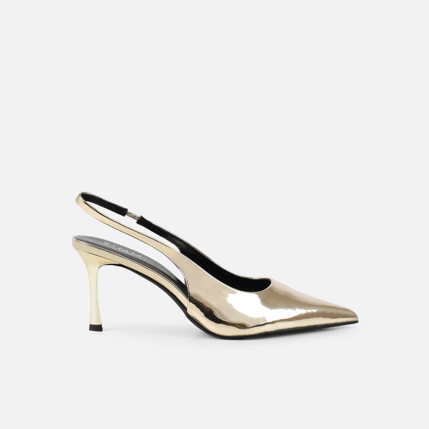 Liorra Gold Mirror Sling Back Mid Heeled Shoes | Simmi Shoes