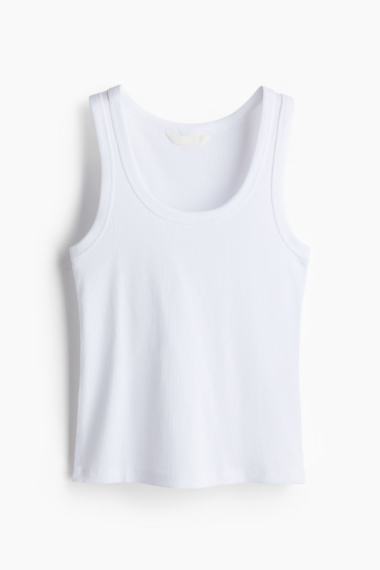 Ribbed Tank Top - White/brown striped - Ladies | H&M US | H&M (US + CA)