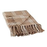 DII Modern Farmhouse Plaid Collection Cotton Fringe Throw Blanket, 50x60, Stone/Off-White | Amazon (US)