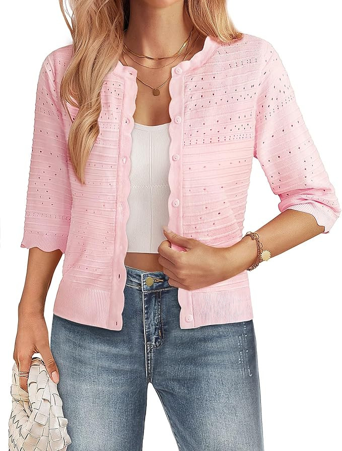 GRACE KARIN Womens 3/4 Sleeve Cardigan Sweater, Lightweight Cropped Cardigan Trendy, Dressy Casua... | Amazon (US)