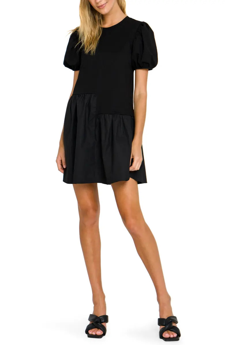 Puff Shoulder Mixed Media Minidress | Nordstrom
