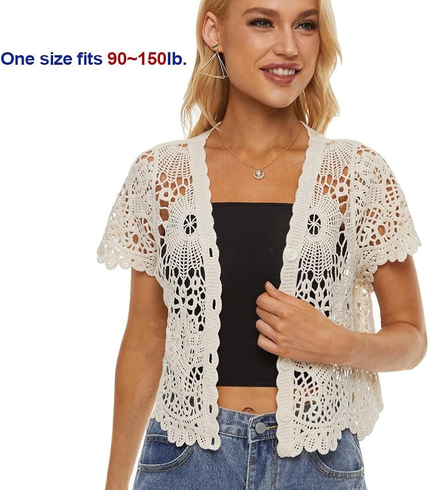 Women's Short Sleeve Bolero Shrugs Crochet Lace Open Cardigan | Amazon (US)
