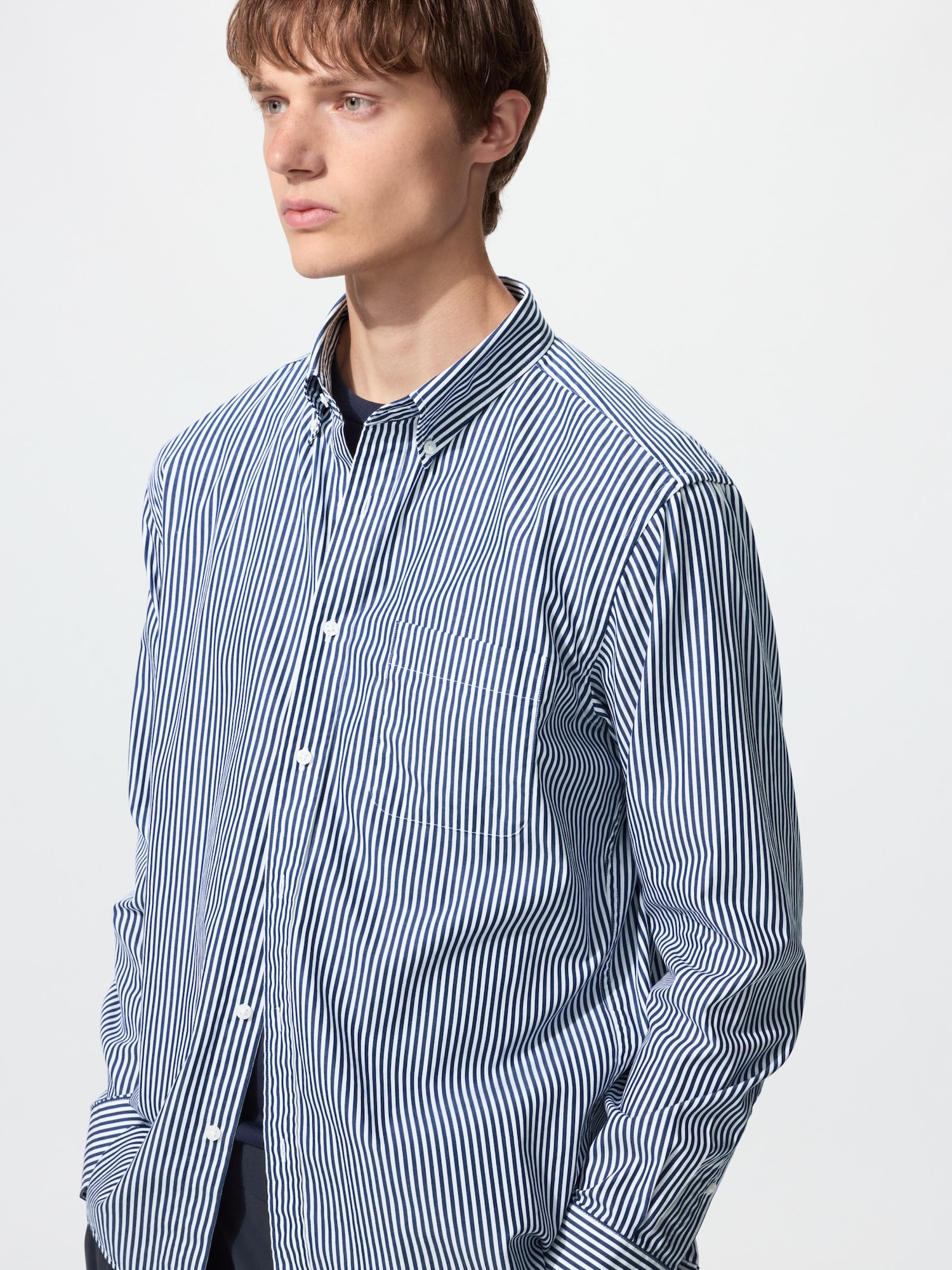 Broadcloth Shirt Button Down Striped Blue Small Denim UNIQLO US | UNIQLO (US)