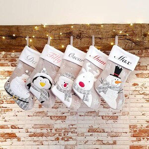 Christmas Stocking-Personalised Embroidered Steel Grey and White Fluffy Glitter Christmas Stocking S | Etsy (US)
