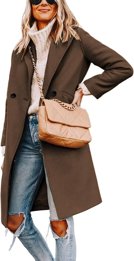 Hooever Women's Winter Wool Coat Casual Notch Lapel Single-Breasted Peacoat | Amazon (US)