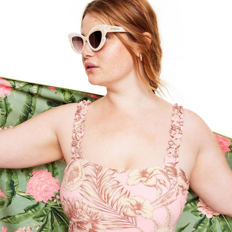 Women's Romantic Floral Print Flutter Sleeve Medium Coverage One Piece Swimsuit - Agua Bendita x ... | Target