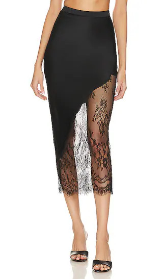 Silk And Chantilly Lace Skirt in Black | Revolve Clothing (Global)