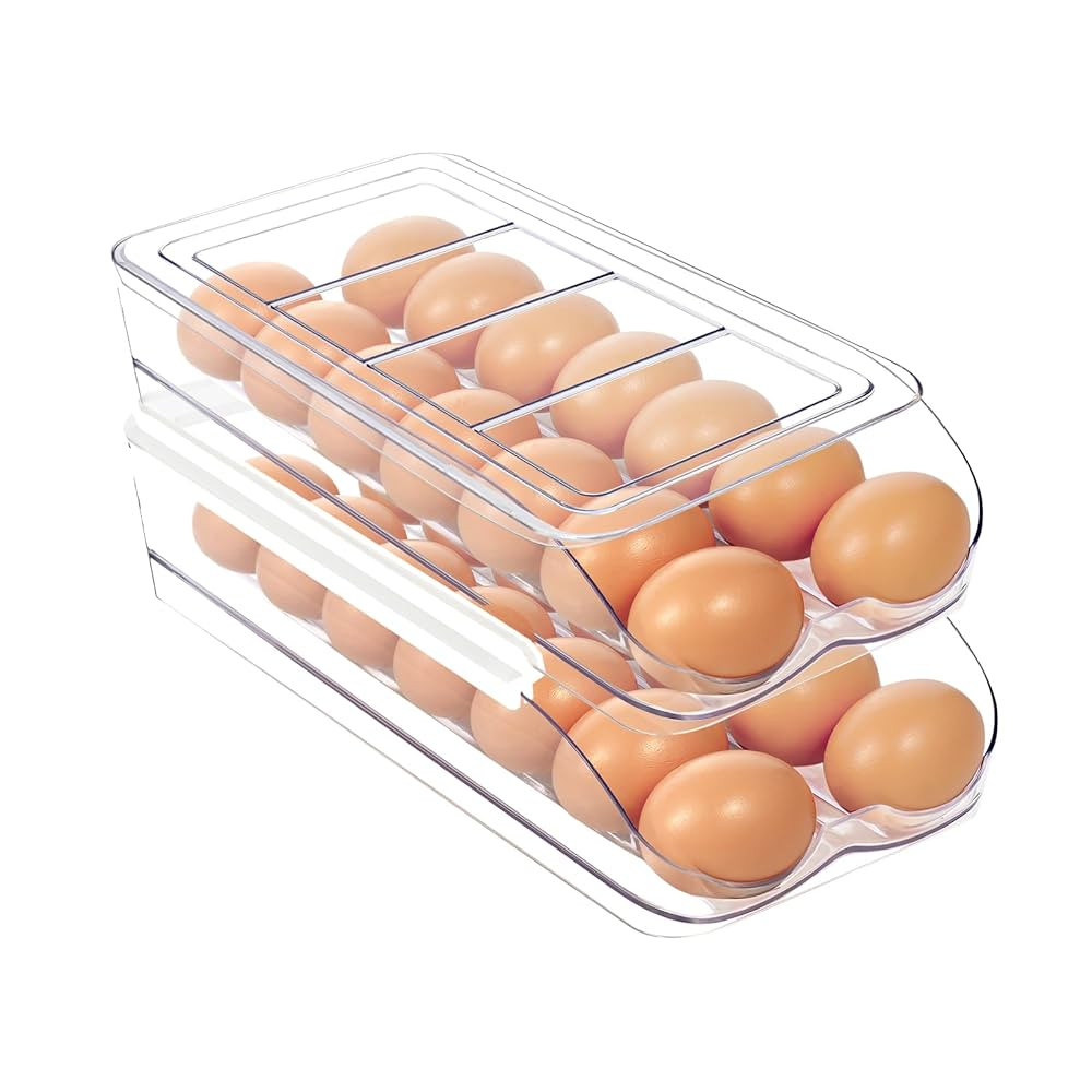 Egg Holder for Fridge, Automatic Rolling Egg Organizer for Refrigerator, Clear Plastic Egg Contai... | Amazon (US)