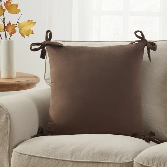 My Texas House 20" x 20" Brown Velvet Bow Decorative Pillow Cover | Walmart (US)