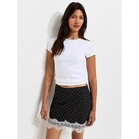 New Look Spot Print Lace Trim Mini Skirt - Black | Very Ireland