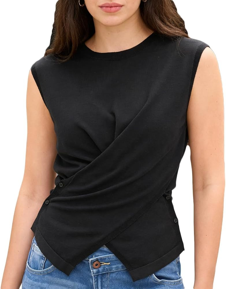 Women Y2K Front Twist Tank Top Tie Back Wrapped Irregular Hem T-Shirt | Amazon (US)