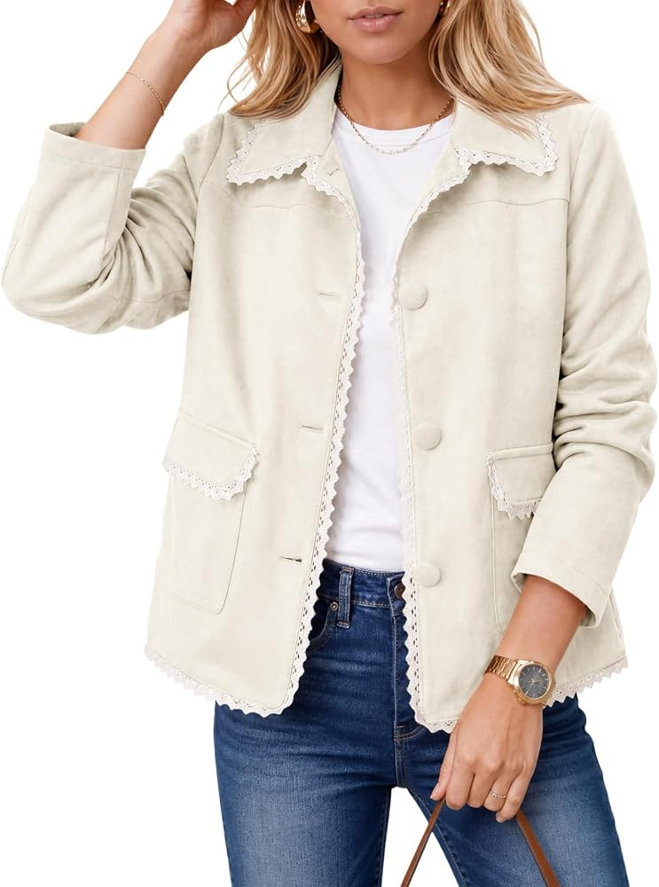 Tankaneo Womens Faux Suede Leather Jackets Trendy Casual Button Down Coats | Amazon (US)