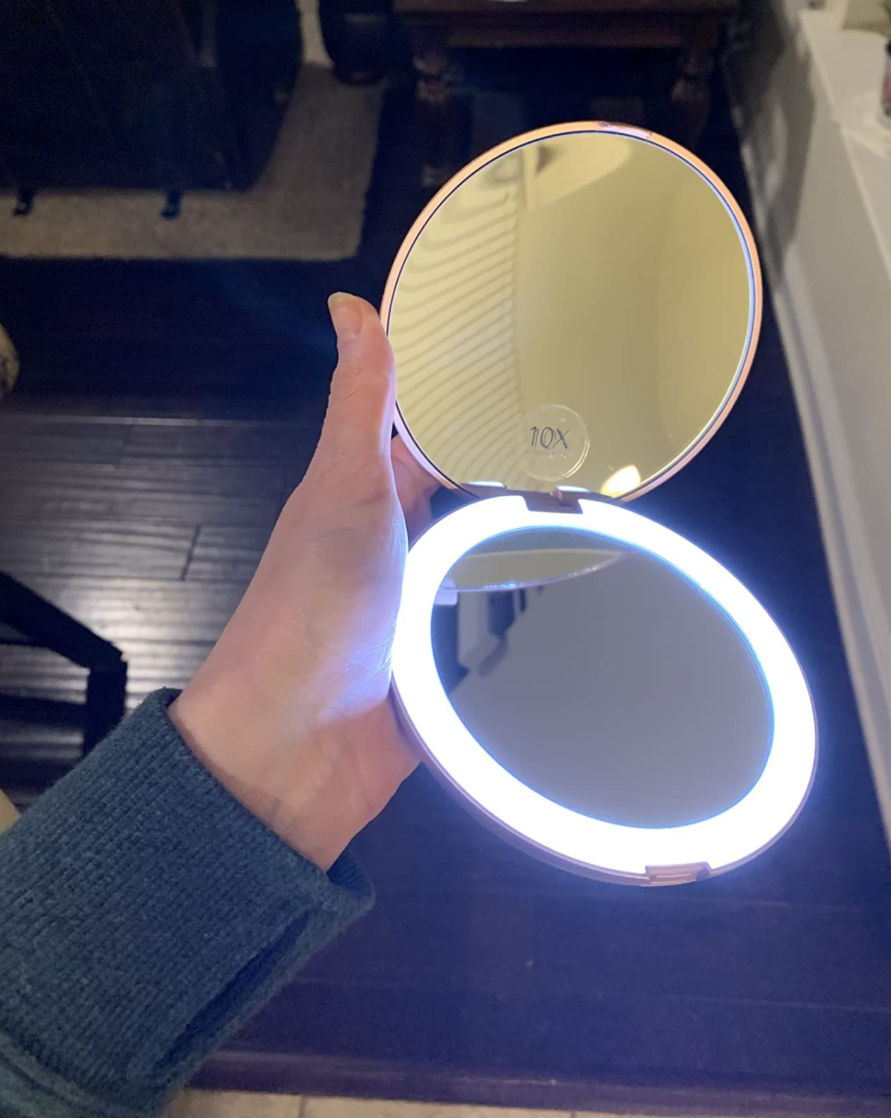 Fancii LED Lighted Travel Makeup Mirror, 1x/10x Magnification - Daylight LED, Compact, Portable, Large 5" Wide Illuminated Folding Mirror (Lumi) Rose Gold | Amazon (US)