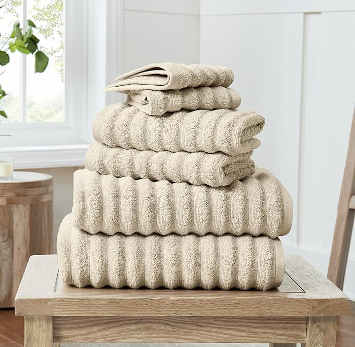 Christian Siriano NY Textured Zero Twist Beige 6 Piece Towel Set, Solid Color Themed, Oeko-TEX Ce... | Amazon (US)