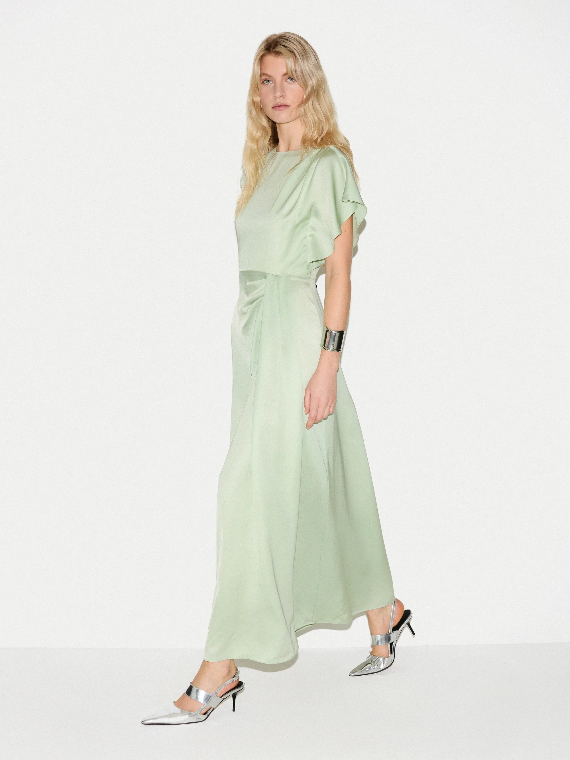 Cap Sleeve Satin Dress | Pale Green | Jigsaw (UK)