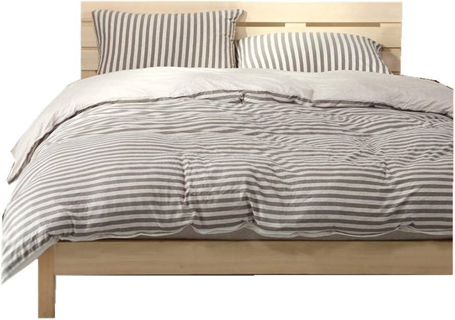 HC 4pcs 100% Cotton Coffee Color Striped Duvet Cover Bedding Sets Soft Jersey Knitted Sheets (Que... | Amazon (US)
