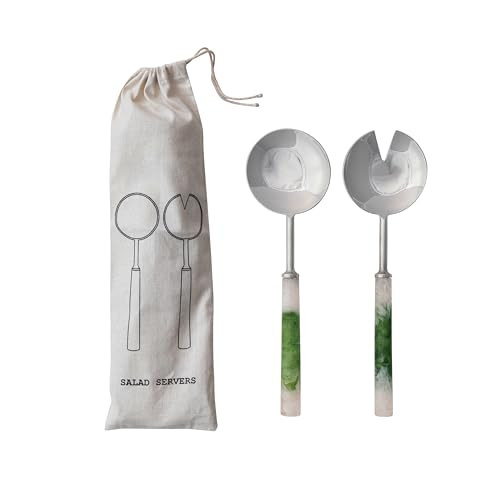 Creative Co-Op, Green and White 2-Piece Stainless Steel Salad Servers, 10.25" L | Amazon (US)