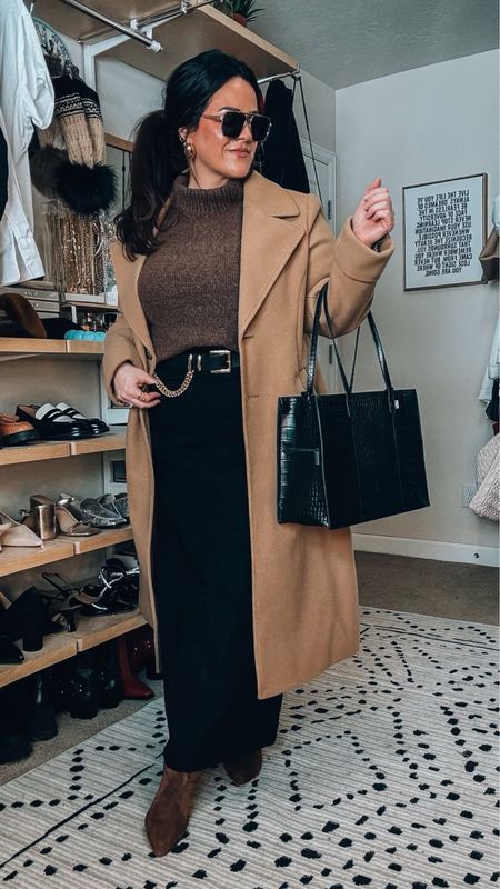 
Midsize winter workwear outfit idea- office wear- business casual
•turtleneck sweater  large 
•Stretchy maxi skirt size 14 
•Belt l/xl
•knee high suede wide calf Boots tts 
•coat xl (linked similar) 
•the perfect work tote bag also great for travel  
• earrings  Amazon 
•bracelet ring Amazon 
•convertible strapless bra- 38dd 
•sunnies Amazon 

#LTKstyletip #LTKmidsize #LTKworkwear