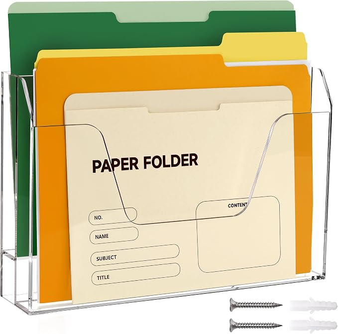 Acrylic Hanging Wall File Organizer, 2-Tier Mail Organizer Wall Mounted Magazine Wall File Holder... | Amazon (US)