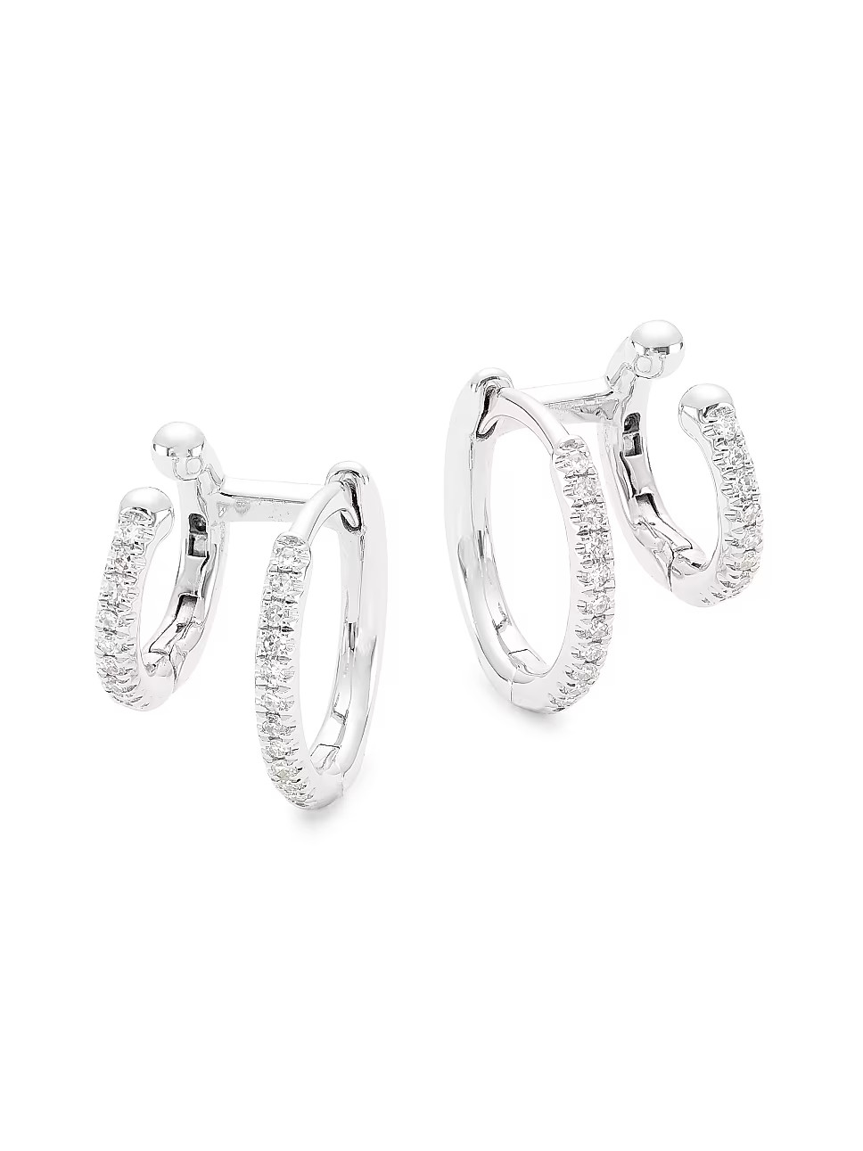 14K White Gold & 0.12 TCW Diamond Double-Hoop Earrings | Saks Fifth Avenue