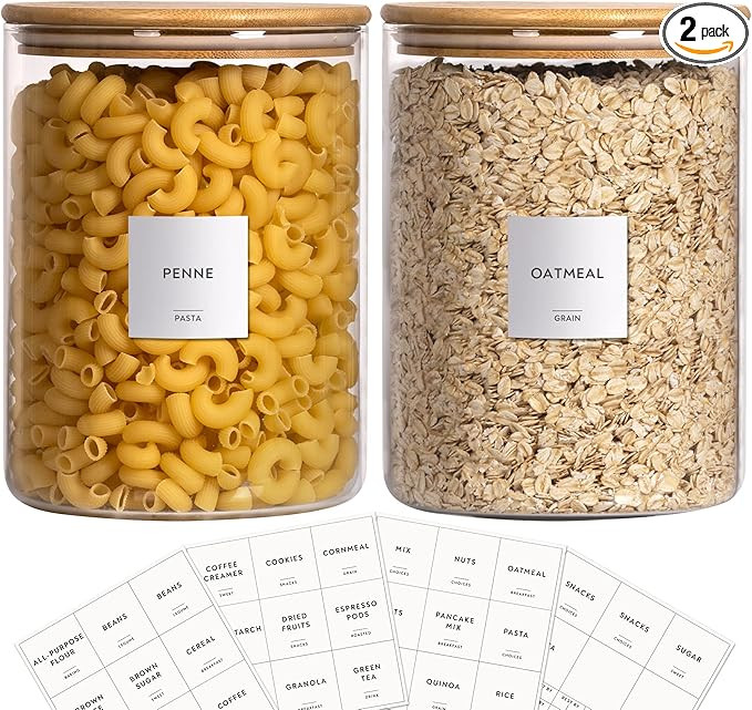 Laramaid 101oz 2Pack Glass Jar Canisters with Minimalist Labels, Round Pantry Jars with Bamboo Li... | Amazon (US)