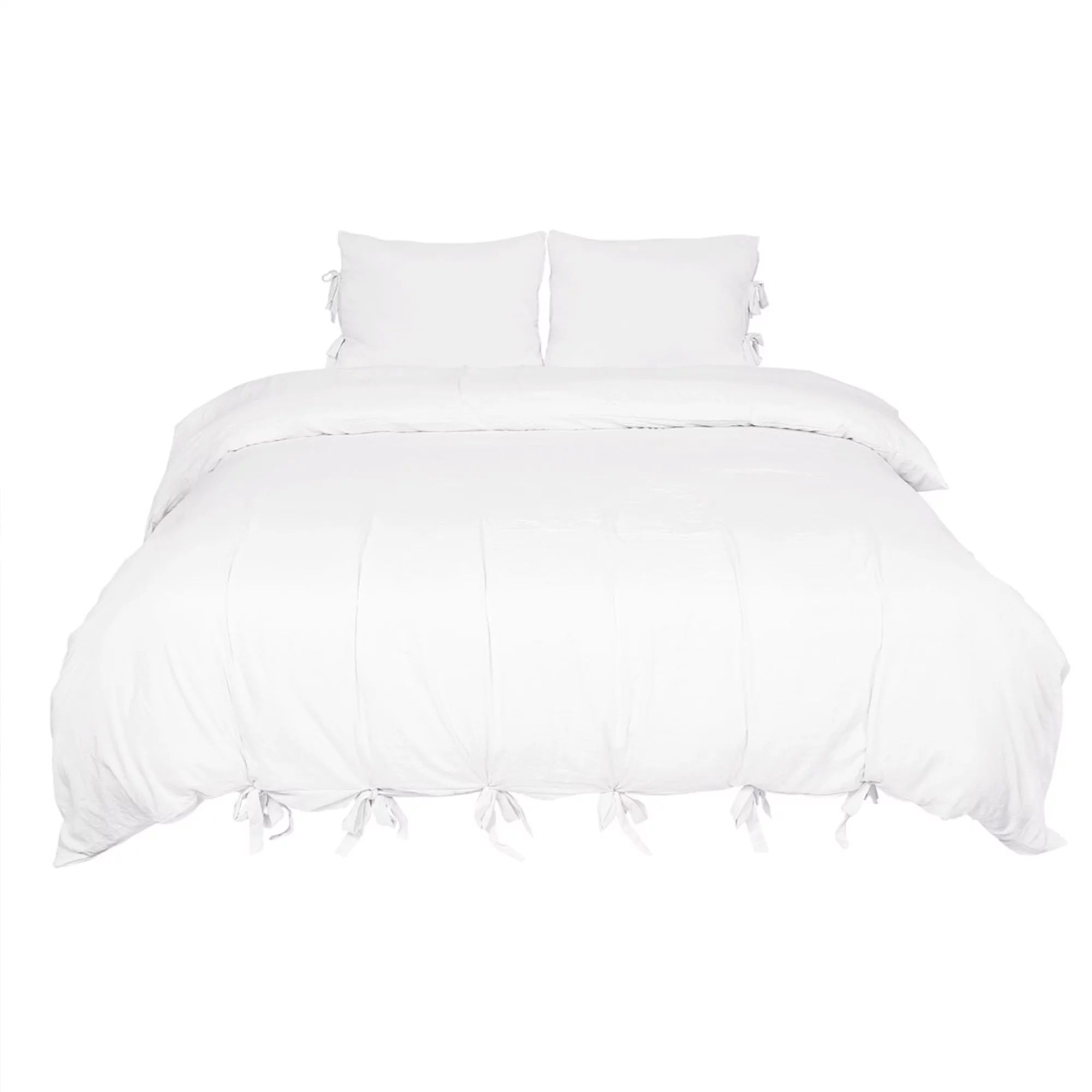 Luxury Duvet Cover and Sham Bed Set Soft Washed Cotton Bowknot White King - Walmart.com | Walmart (US)