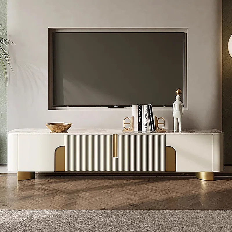 Everly Quinn 79" Faux Marble Beige Tv Stand with Four Cabniet | Wayfair | Wayfair North America