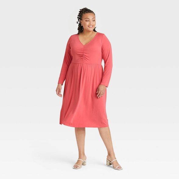 Women's Plus Size Long Sleeve Ruched Bodice Dress - Ava & Viv™ | Target