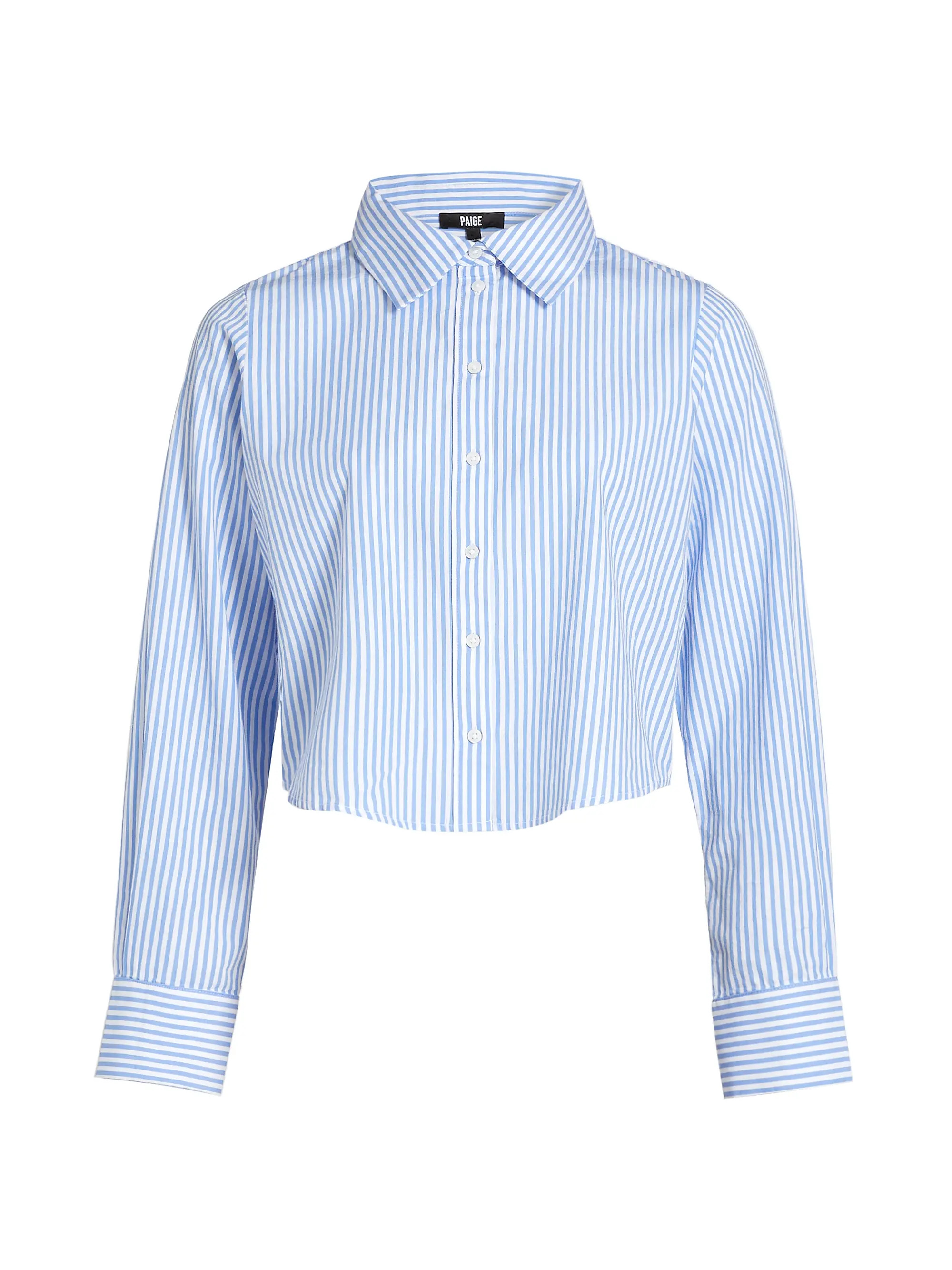 Doreen Striped Cotton Button-Front Crop Shirt | Saks Fifth Avenue