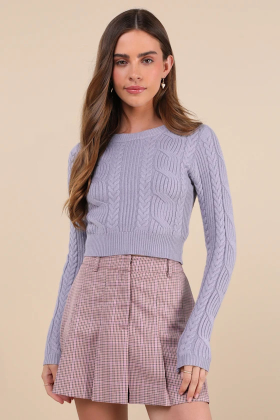 Cuddly Contentment Periwinkle Cable Knit Cropped Sweater | Lulus