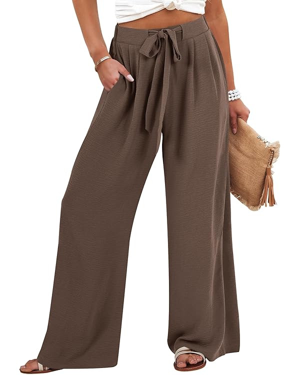 Caracilia Women Wide Leg Palazzo Pants Summer High Waist Flowy Casual Trousers Loose Lounge Beach... | Amazon (US)