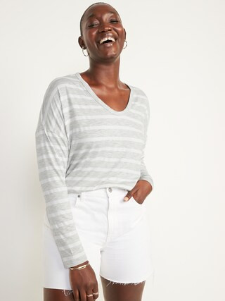 Luxe Long-Sleeve Voop-Neck Tunic T-Shirt for Women | Old Navy (US)