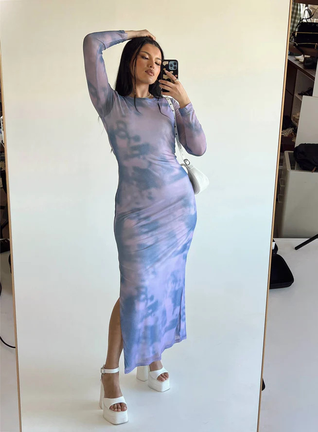 Harlowe Mesh Maxi Dress Blue Multi | Princess Polly AU