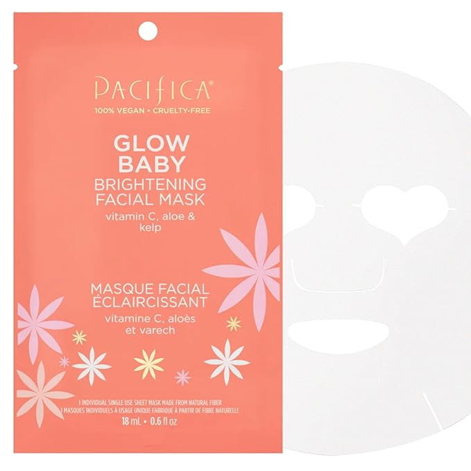 Pacifica Sheet Face Mask - Glow Baby Brightening Facial Mask w/Vitamin C, Aloe & Kelp – Cooling... | Amazon (US)