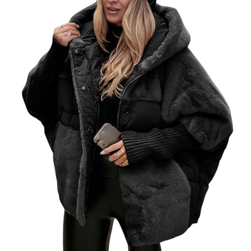 Movnebyro Oversized Puffer Coat for Women Plush Fleece Down Jacket Lightweight Patchwork Hooded Jackets Winter Warm Coats | Amazon (US)