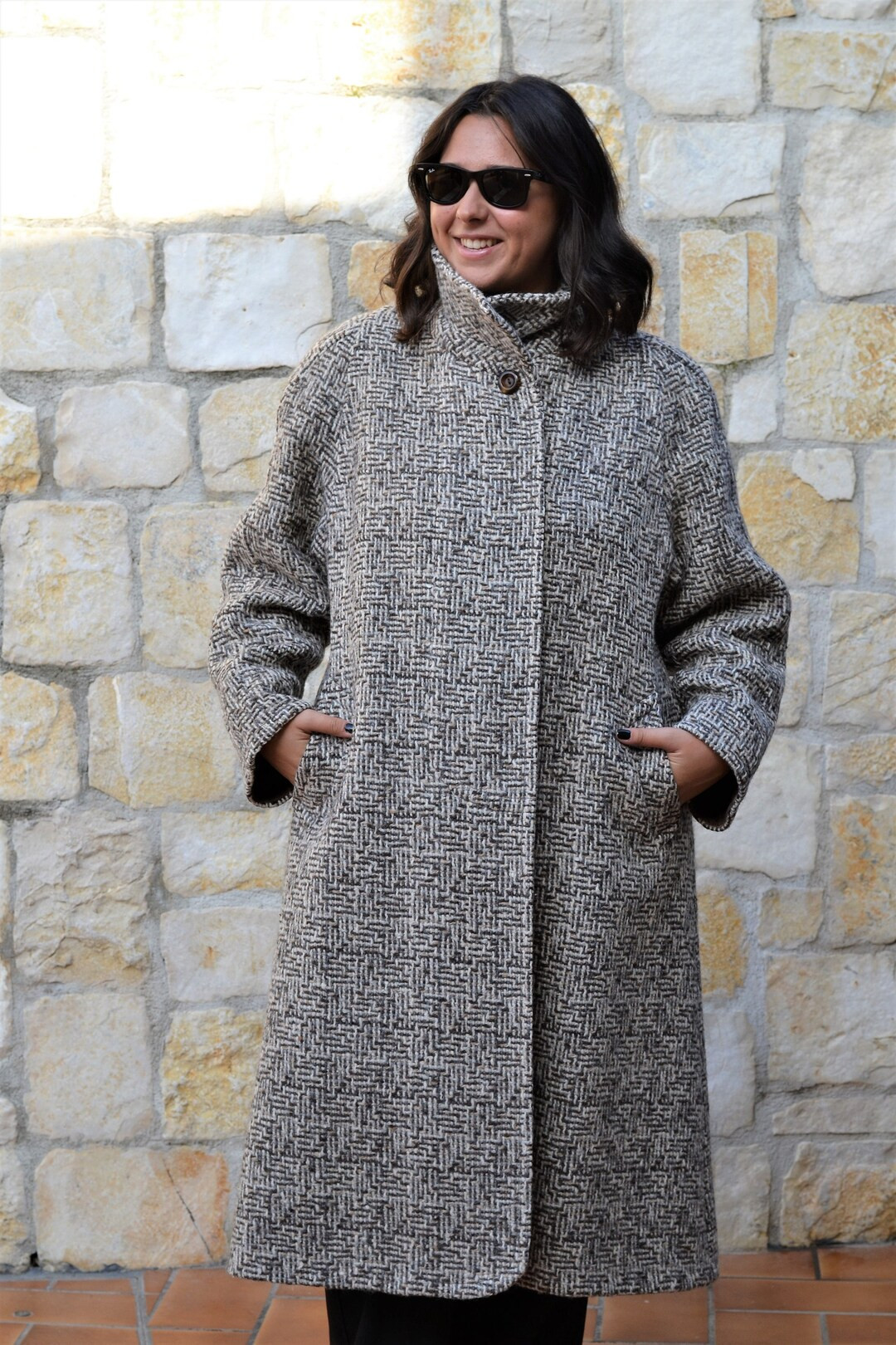 1970s Beige Tweed Wool Coat Women / Womens Winter Coat / High Collar Long Coat Women - Etsy | Etsy (US)