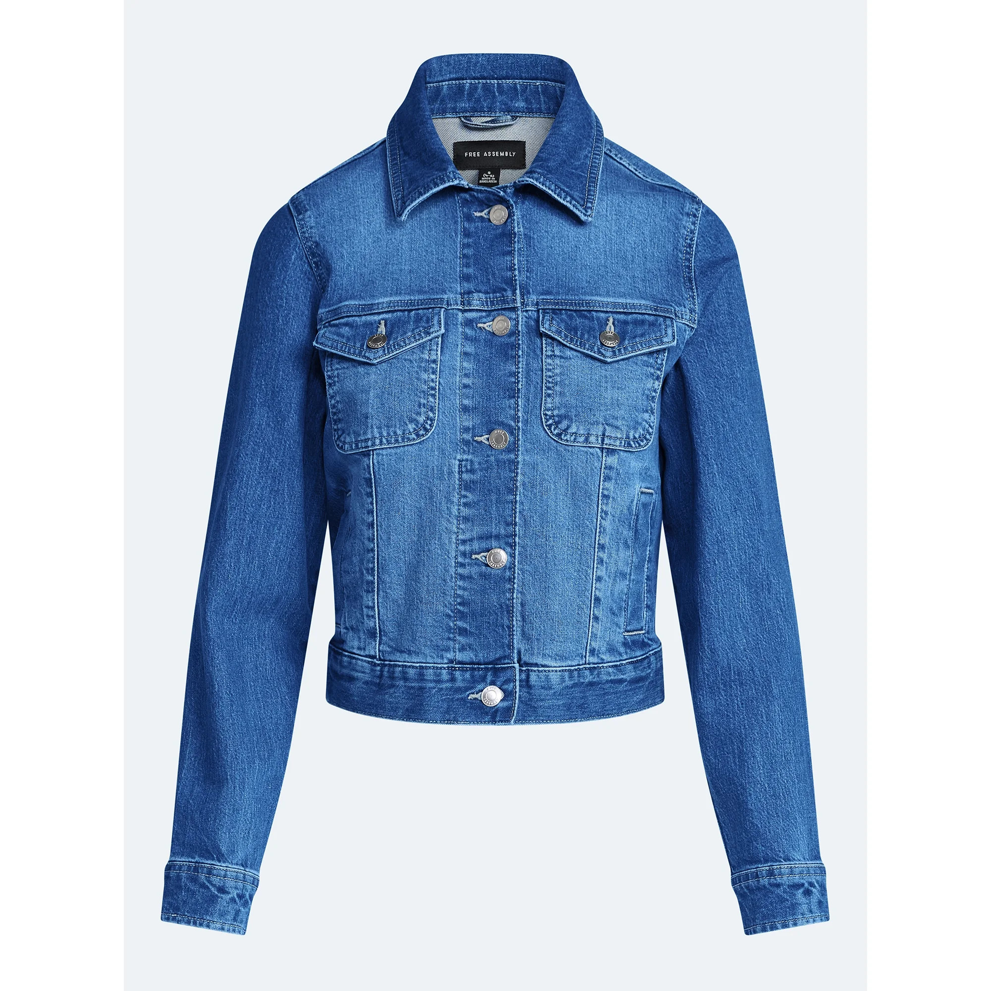 Free Assembly Women's Cropped Denim Jacket with Long Sleeves, Sizes XS-XXL | Walmart (US)