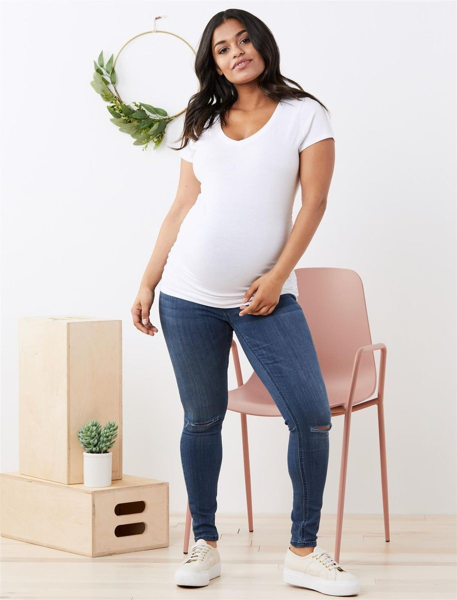 V-neck Side Ruched Maternity Tee- Solid | Motherhood Maternity